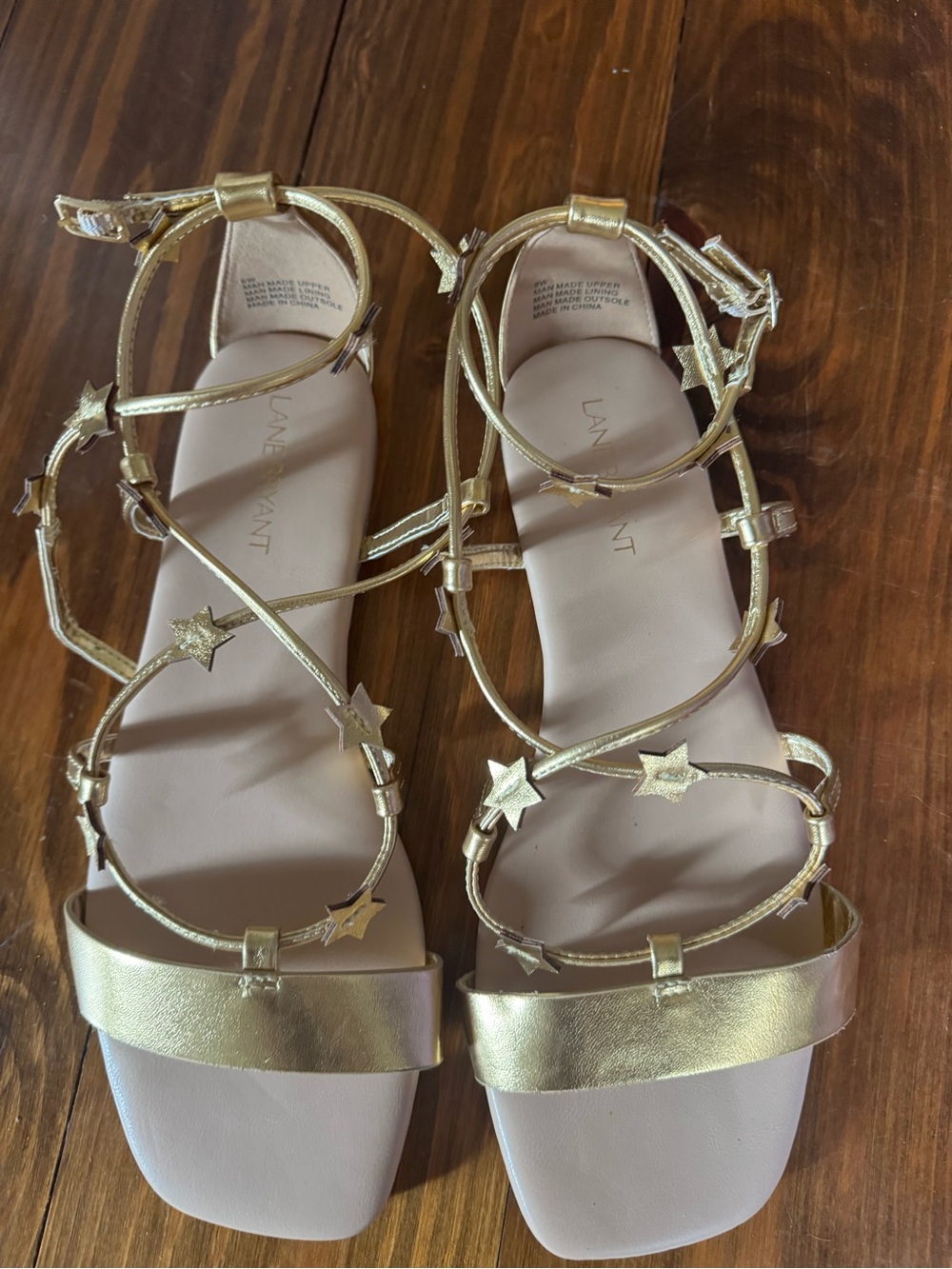 Lane Bryant Metallic Gold Star-Strap Sandals